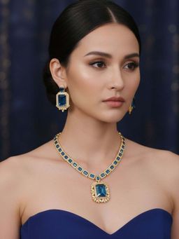 I Jewels - Gold-Plated Artificial Stones Studded Jewellery Set