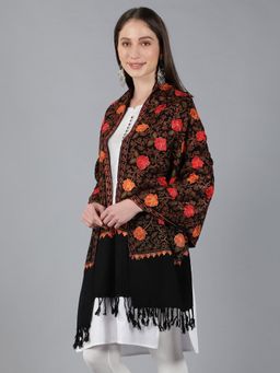 Zamour - Black Kashmiri Embroidered Woollen Shawl