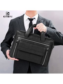 Cimoni - Unisex Black Latest Stylish Premium Genuine Leather Laptop Bag