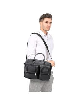 Cimoni - Unisex Black Latest Stylish Premium Genuine Leather Laptop Bag