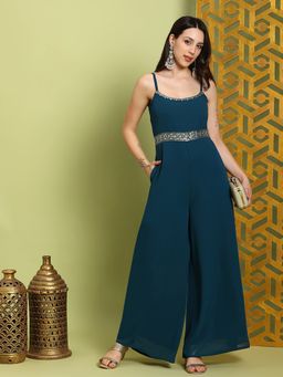 Globus - Green Shoulder Straps Embroidered Jumpsuit