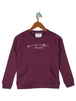 Monte Carlo - Girls Purple Cotton Blend Self Design Sweatshirt