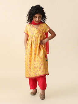 Fabindia - Yellow Cotton Silk Blend Printed Salwar (Set of 3)