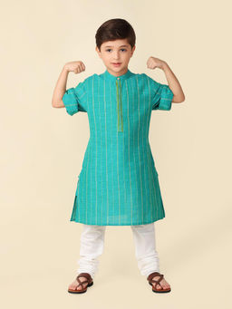 Fabindia - Teal Cotton Dobby Long Kurta