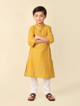Fabindia - Yellow Cotton Dobby Long Kurta