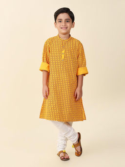 Fabindia - Yellow Cotton Printed Long Kurta