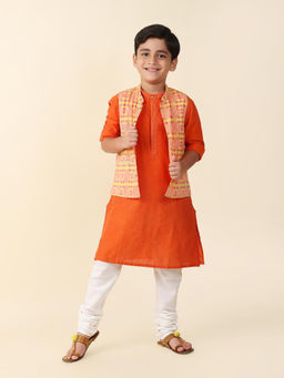 Fabindia - Orange Cotton Printed Kurta (Set of 2)