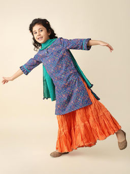 Fabindia - Blue Cotton Printed Garara (Set of 3)