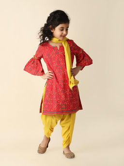 Fabindia - Red Cotton Printed Salwar (Set of 3)