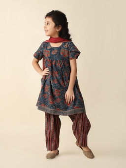 Fabindia - Blue Cotton Printed Salwar (Set of 3)