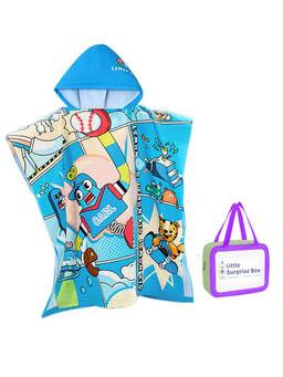 Little Surprise Box - Blue Hooded Swim Poncho/ Bath Towel/ swim coverup for Kids (3-8Y)