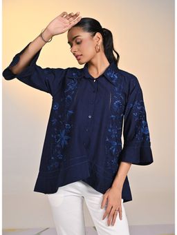 Lakshita - Navy Blue Embroidered Tencel Shirt