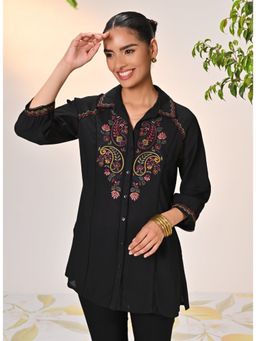 Lakshita - Black Embroidered Crepe Shirt