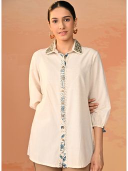 Lakshita - Blue Embroidered Khadi Cotton Shirt