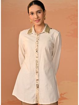 Lakshita - Olive Embroidered Khadi Cotton Shirt