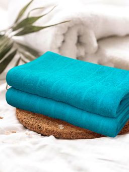 KOPA - Reversible One Side Terry 100% Cotton Towel 2 Mix Set Solid Aqua (L)
