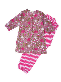TIDY SLEEP - Pink Chanderi Silk Button Down Kurta with Salwar