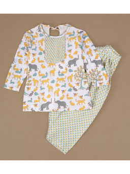 TIDY SLEEP - Yellow Animal Chanderi Print Kurta with Salwar