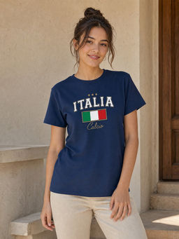 Nobero - Women Printed Blue T-Shirt
