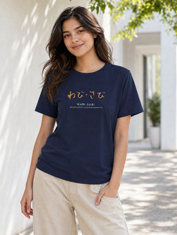 Nobero - Blue Women Stylish Regular Fit Typography Printed T-Shirt