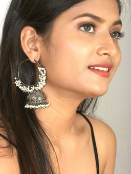 Laida - Rhodium Plated Silver Oxidized Hoop Jhumka