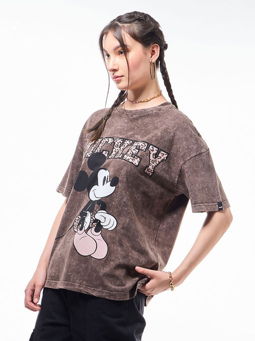 Buy Bewakoof Official Disney Women's Brown Mickey Graphic Printed