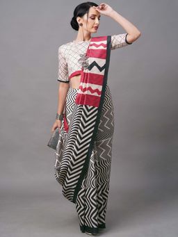 Akhilam - Women Bhagalpuri Silk Cream Digital Print Designer Saree with Unstitched Blouse