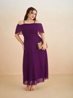 Miss Chase - Women Purple Georgette Half Sleeves Dress