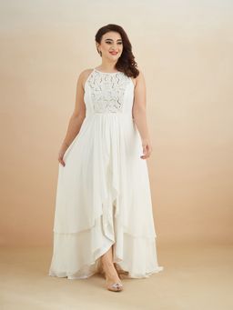 Miss Chase - Women Off White Georgette Sleeveless Dress