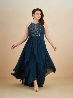 Miss Chase - Women Teal Georgette Sleeveless Dress