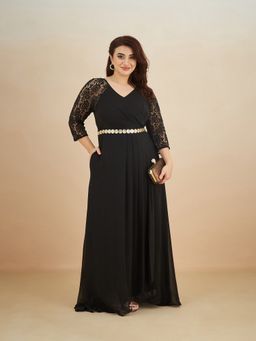 Miss Chase - A+ Curve Collection Plus Size Women's Black Raglan Wrap Maxi Dress