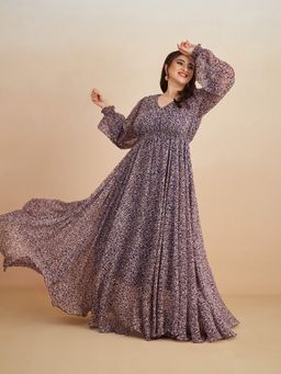 Miss Chase - Women Purple Chiffon Full Sleeves Dress