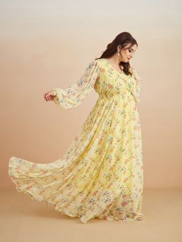 Miss Chase - Women Yellow Chiffon Full Sleeves Dress