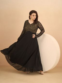 Miss Chase - Women Black Georgette Full Sleeves Dress
