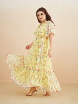 Miss Chase - Women Yellow Chiffon Half Sleeves Dress