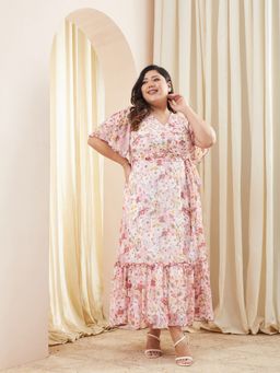 Miss Chase - Women Pink Chiffon Half Sleeves Dress