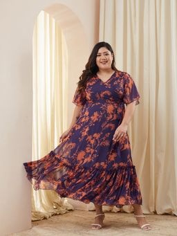 Miss Chase - Women Purple Chiffon Half Sleeves Dress