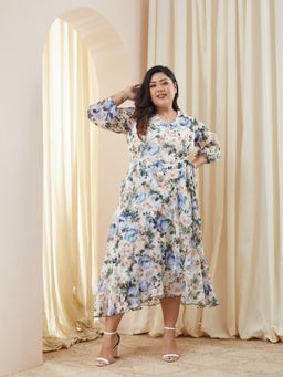 Miss Chase - Women Off White Chiffon Three Fourth Sleeves Dress