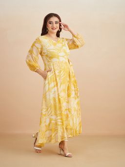 Miss Chase - Women Yellow Chiffon Three Fourth Sleeves Dress