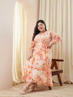 Miss Chase - Women Pink Chiffon Three Fourth Sleeves Dress