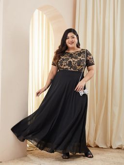 Miss Chase - Women Black Georgette Half Sleeves Dress