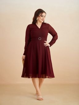 Miss Chase - Women Maroon Georgette Full Sleeves Dress