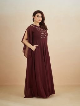 Miss Chase - Women Wine Georgette Cape Dress