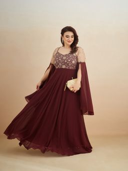 Miss Chase - Women Wine Georgette Cape Dress