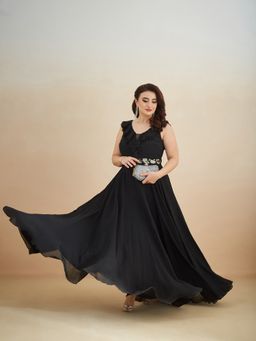 Miss Chase - Women Black Georgette Sleeveless Dress