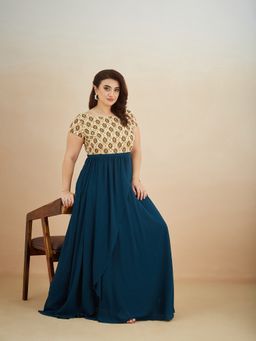 Miss Chase - Women Teal Georgette Cap Dress