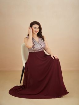 Miss Chase - Women Wine Georgette Sleeveless Dress