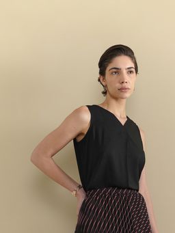 FableStreet - Women Black Polyester Sleeveless Top