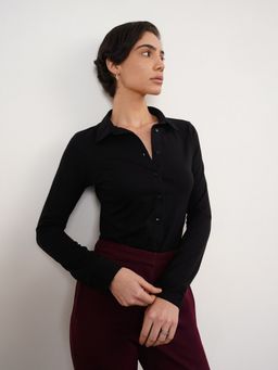 FableStreet - Women Black Cotton Full Sleeves Shirt