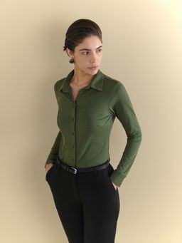 Fable Street - Women Olive Cotton Full Sleeves Shirt
